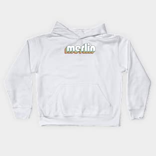 Merlin - Retro Rainbow Typography Faded Style Kids Hoodie